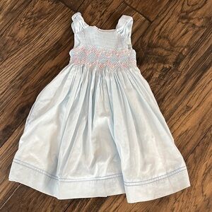 Luli & Me Sky Blue Dress with Coral Embroidery
